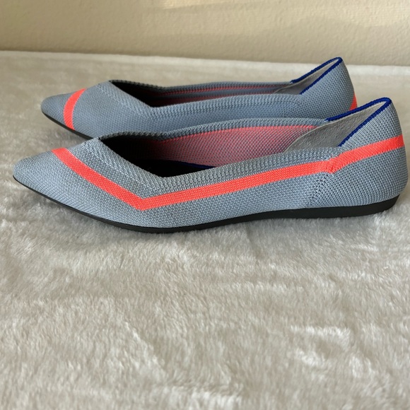 Rothy’s The Point Light Blue & Orange Line Flat Shoe, Unicorn ! Rare! Size W8 - Picture 3 of 12